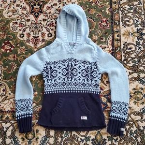Mudd Hooded Crochet Sweater, Sky Blue & Navy, Sz M